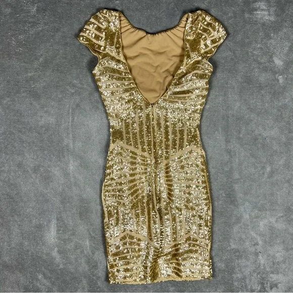 Dress the Population Dress Womens Small Tabitha Gold Sequin Feminine Party Mini - Picture 5 of 10